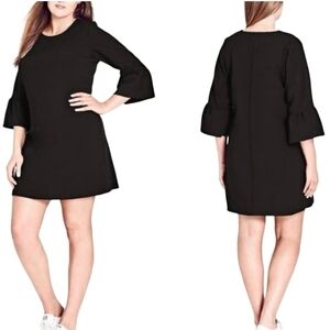 City Chic Black Dress with 3/4 Bell Sleeves flare sz 20W